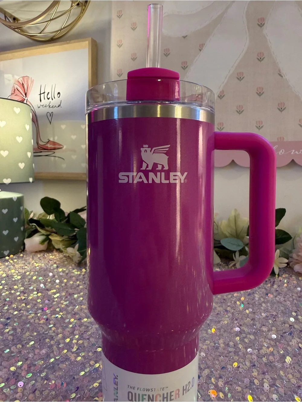 NWT Stanley 40 oz Quencher H2.0 FlowState Tumbler in “Punch Shimmer” 🩷✨ - Picture 6 of 9